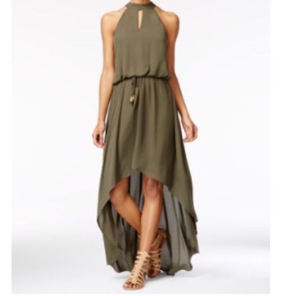 olive green high low dress